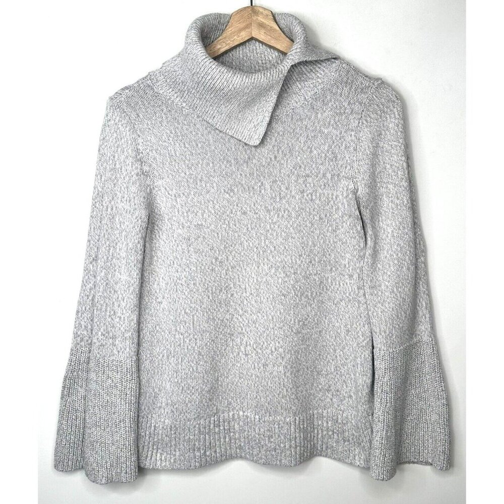 Loft Womens Sweater Knit Turtleneck Bell Sleeve Pullover Light Grey Size XS
